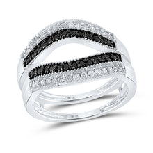  10k White Gold Womens Round Black Color Enhanced Diamond Wrap Ring Guard Enhancer 1/2 Cttw