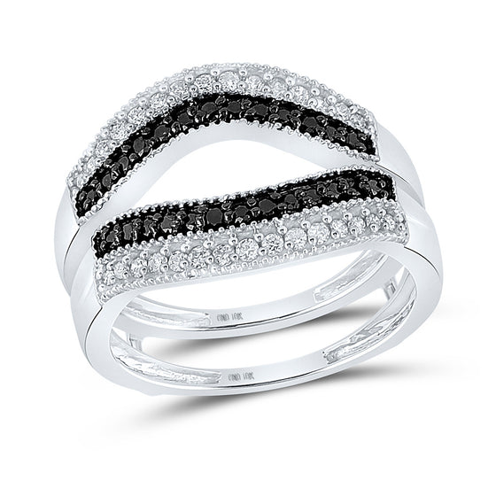 10k White Gold Womens Round Black Color Enhanced Diamond Wrap Ring Guard Enhancer 1/2 Cttw