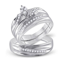  Sterling Silver His Hers Round Diamond Cluster Matching Wedding Set 3/8 Cttw