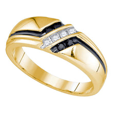  10k Yellow Gold Mens Round Black Color Enhanced Diamond Band Ring 1/5 Cttw