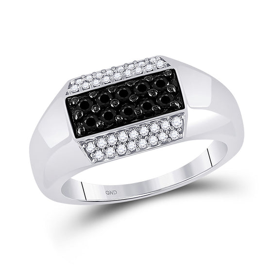 10k White Gold Mens Round Black Color Enhanced Diamond Band Ring 3/4 Cttw