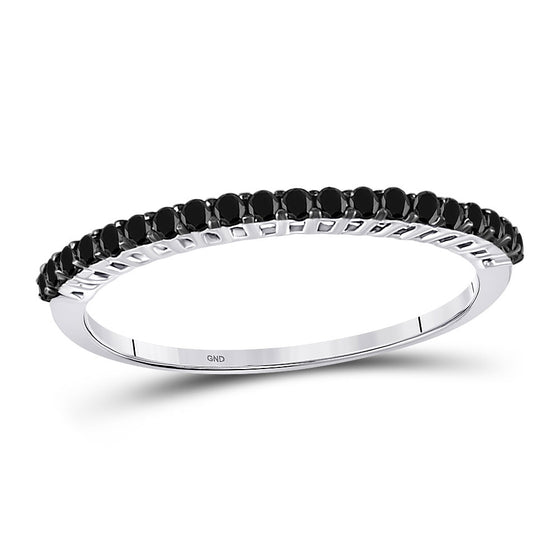 10k White Gold Womens Round Black Color Enhanced Diamond Single Row Band 1/4 Cttw