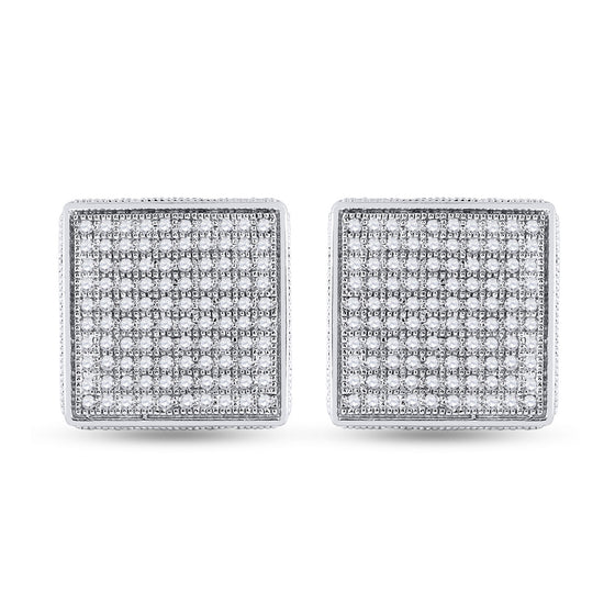 Sterling Silver Round Diamond 3D Square Earrings 1/2 Cttw