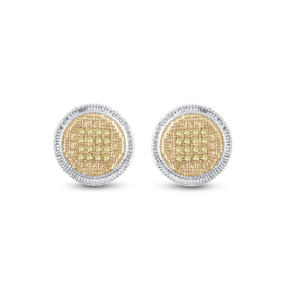 Sterling Silver Round Yellow Color Enhanced Diamond Disk Circle Earrings 1/10 Cttw