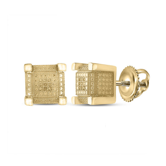 Yellow-tone Sterling Silver Round Color Enhanced Diamond 3D Cube Square Earrings 1/20 Cttw