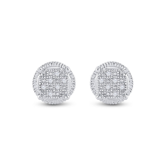Sterling Silver Round Diamond Cluster Earrings .03 Cttw