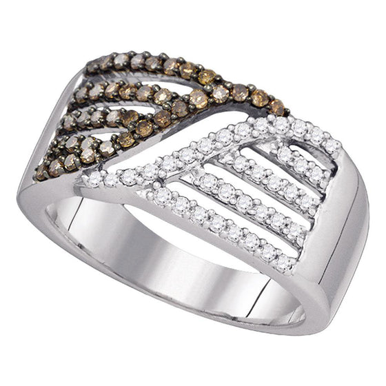10k White Gold Womens Round Brown Diamond Band Ring 1/2 Cttw