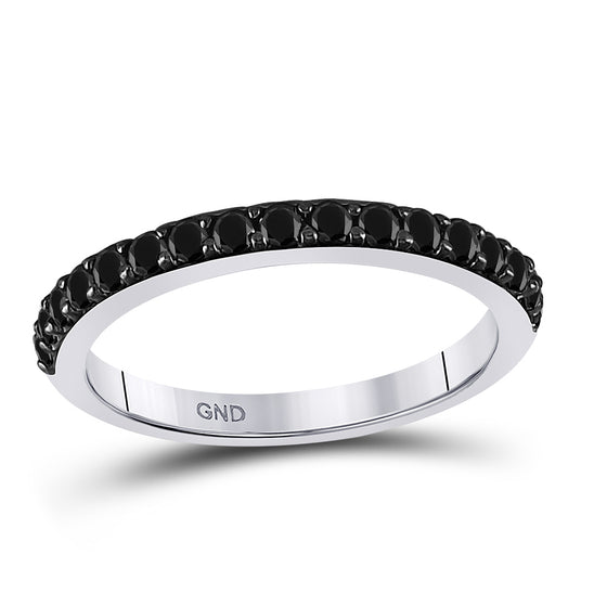 10k White Gold Womens Round Black Color Enhanced Diamond Band Ring 1/2 Cttw