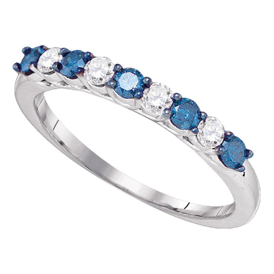 10k White Gold Womens Round Blue Color Enhanced Diamond Band Ring 1/2 Cttw