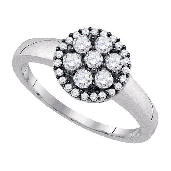 Sterling Silver Womens Round Diamond Flower Cluster Ring 1/2 Cttw