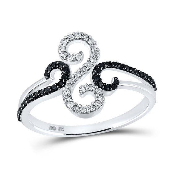 10k White Gold Womens Round Black Color Enhanced Diamond Swirl Ring 1/5 Cttw