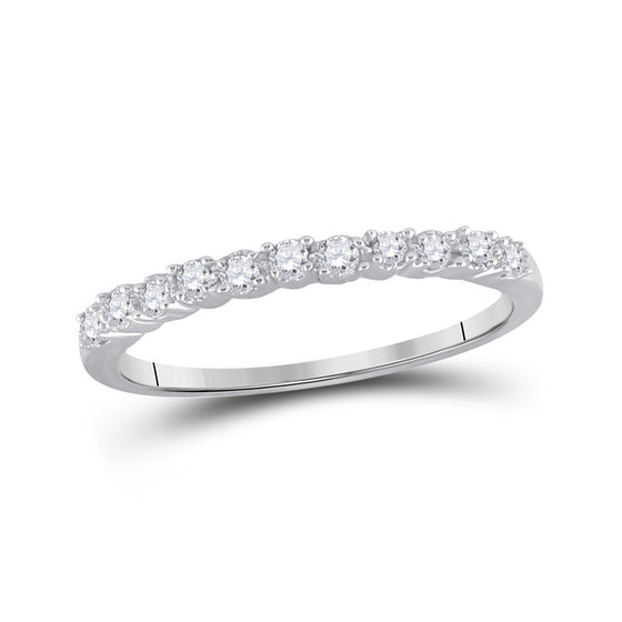 10k White Gold Womens Round Diamond Single Row Band Ring 1/6 Cttw