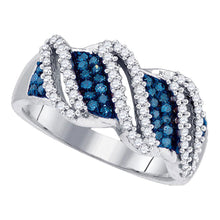  10k White Gold Womens Round Blue Color Enhanced Diamond Band Ring 1/2 Cttw