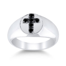  Sterling Silver Mens Round Black Color Enhanced Diamond Cross Ring 1/4 Cttw