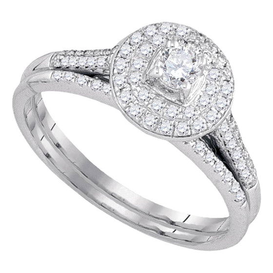 14k White Gold Round Diamond Halo Bridal Wedding Ring Band Set 1/2 Cttw