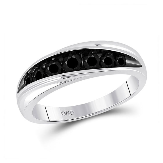 10k White Gold Mens Round Black Color Enhanced Diamond Band Ring 3/4 Cttw