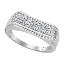 Sterling Silver Mens Round Diamond Rectangle Band Ring 1/6 Cttw