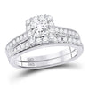 14k White Gold Princess Diamond Halo Bridal Wedding Ring Band Set 1-1/4 Cttw