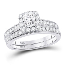  14k White Gold Princess Diamond Halo Bridal Wedding Ring Band Set 1-1/4 Cttw