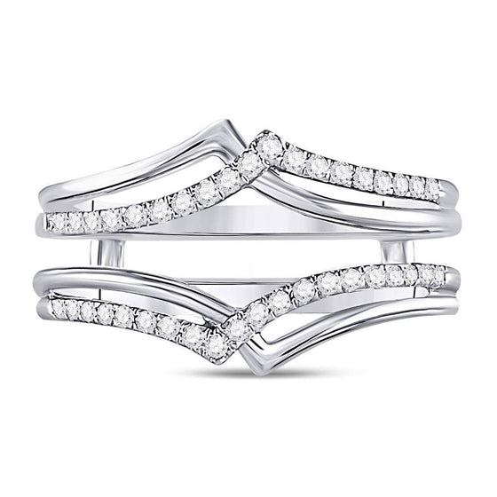14k White Gold Womens Round Diamond Pointed Ring Guard Wedding Enhancer Band 1/5 Cttw