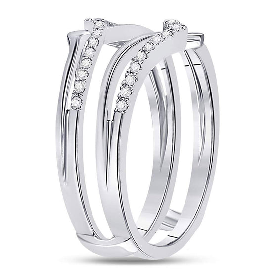 14k White Gold Womens Round Diamond Pointed Ring Guard Wedding Enhancer Band 1/5 Cttw