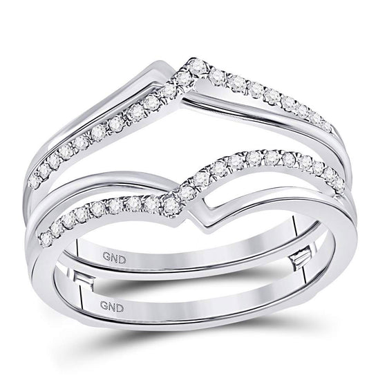 14k White Gold Womens Round Diamond Pointed Ring Guard Wedding Enhancer Band 1/5 Cttw