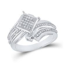  Sterling Silver Womens Round Diamond Offset Square Ring 1/4 Cttw
