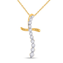  10k Yellow Gold Womens Round Diamond Curved Cross Pendant 1/4 Cttw