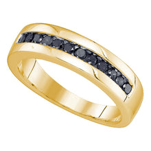  10k Yellow Gold Mens Round Black Color Enhanced Diamond Wedding Band Ring 1/2 Cttw