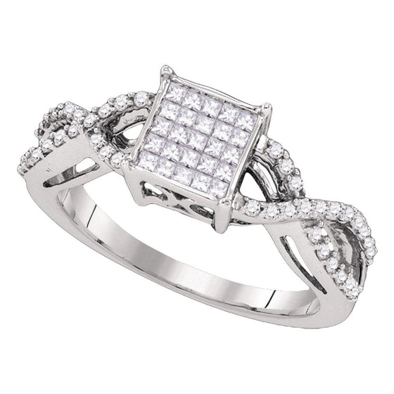 10k White Gold Womens Princess Diamond Square Cluster Ring 1/2 Cttw