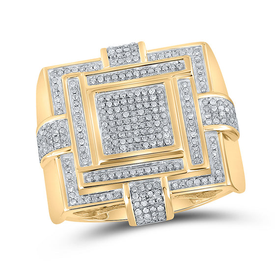 10k Yellow Gold Mens Round Diamond Square Cluster Ring 3/4 Cttw