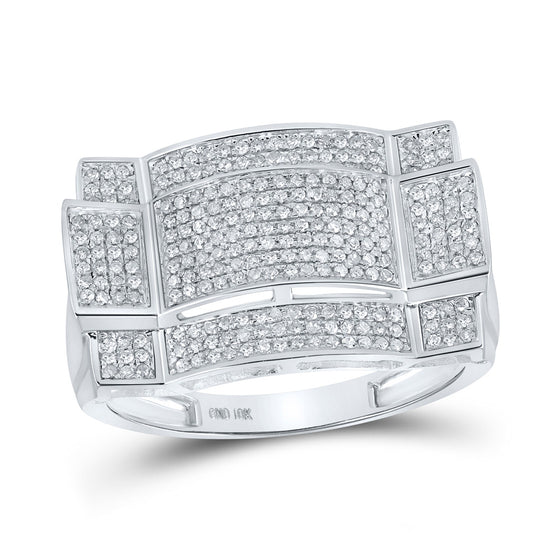 10k White Gold Mens Round Diamond Rectangle Cluster Ring 1/2 Cttw