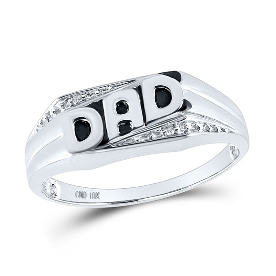 10k White Gold Mens Round Diamond Dad Father Band Ring .01 Cttw