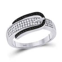  10k White Gold Womens Round Black Color Enhanced Diamond Belt Buckle Band Ring 1/4 Cttw