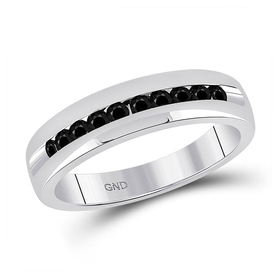 10k White Gold Mens Round Black Color Enhanced Diamond Wedding Band Ring 1/2 Cttw