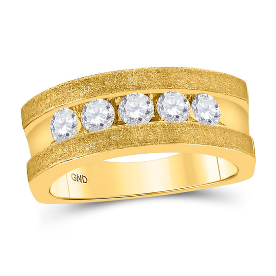 10k Yellow Gold Mens Machine-Set Round Diamond 5-stone Wedding Ring 1 Cttw
