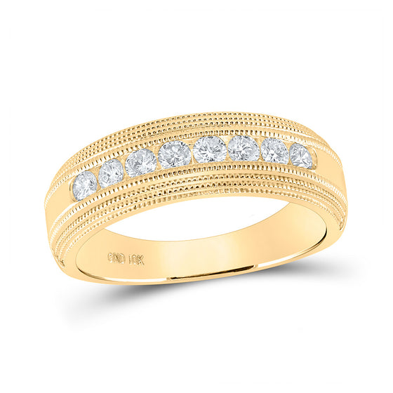 14k Yellow Gold Mens Round Diamond Milgrain Wedding Anniversary Band Ring 1/2 Cttw