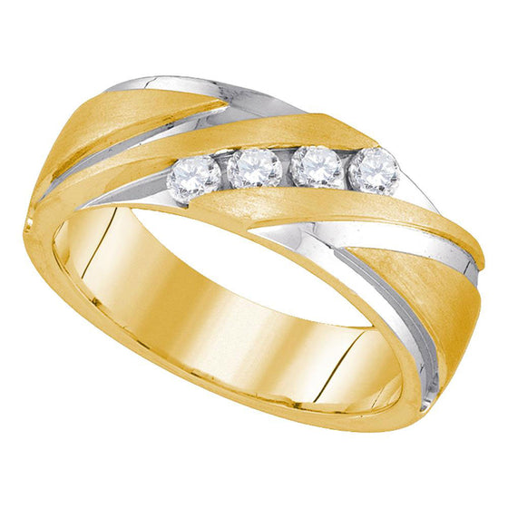 10k Yellow Gold 2-tone Mens Round Diamond Wedding Band Ring 1/3 Cttw