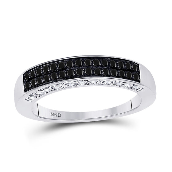 10k White Gold Womens Round Black Color Enhanced Diamond Band Ring 1/2 Cttw