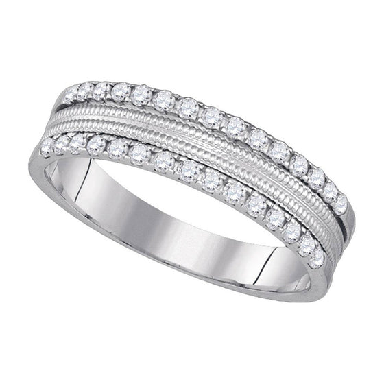 14k White Gold Womens Round Diamond Double Row Band Ring 1/3 Cttw