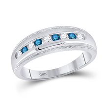  10k White Gold Mens Round Blue Color Enhanced Diamond Wedding Band Ring 1/2 Cttw