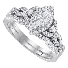  14k White Gold Round Diamond Marquise-shape Cluster Wedding Bridal Ring Set 1/2 Cttw