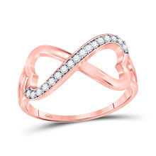  10k Rose Gold Womens Round Diamond Heart Infinity Ring 1/6 Cttw