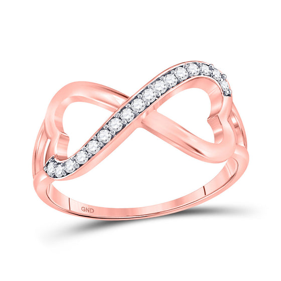 10k Rose Gold Womens Round Diamond Heart Infinity Ring 1/6 Cttw