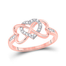  10k Rose Gold Womens Round Diamond Triple Heart Infinity Ring 1/10 Cttw