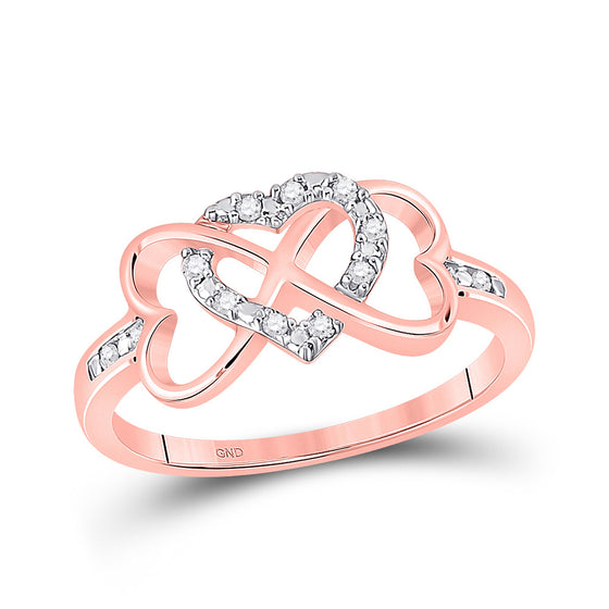 10k Rose Gold Womens Round Diamond Triple Heart Infinity Ring 1/10 Cttw