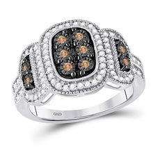  10k White Gold Womens Round Brown Diamond Cluster Ring 1/3 Cttw