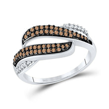  10k White Gold Womens Round Brown Diamond Band Ring 1/3 Cttw