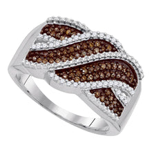  10k White Gold Womens Round Brown Diamond Crossover Band 1/3 Cttw