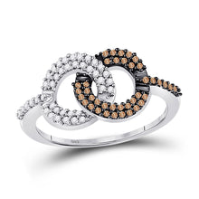  10k White Gold Womens Round Brown Diamond Linked Circles Ring 1/3 Cttw